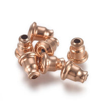 Rose gold earring backs, 6mm stainless steel earnuts, Hypoallergenic bullet stoppers, Jewelry making supplies