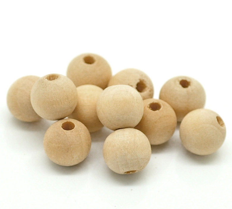 50 Perles en bois naturel 10mm
