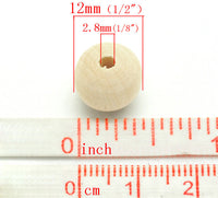 30 Perles en bois naturel 12mm