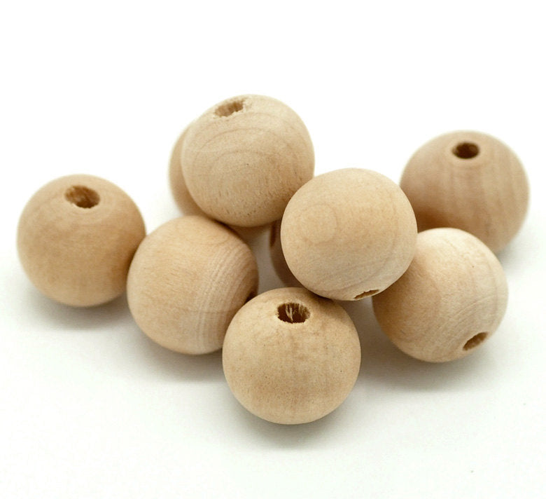 25 Perles en bois naturel 14mm