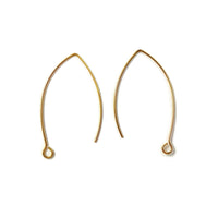 18K Gold Plated Marquise Ear Wire, Long Brass Earring Hooks, Real Gold Plated Earring Findings, Nickel Free