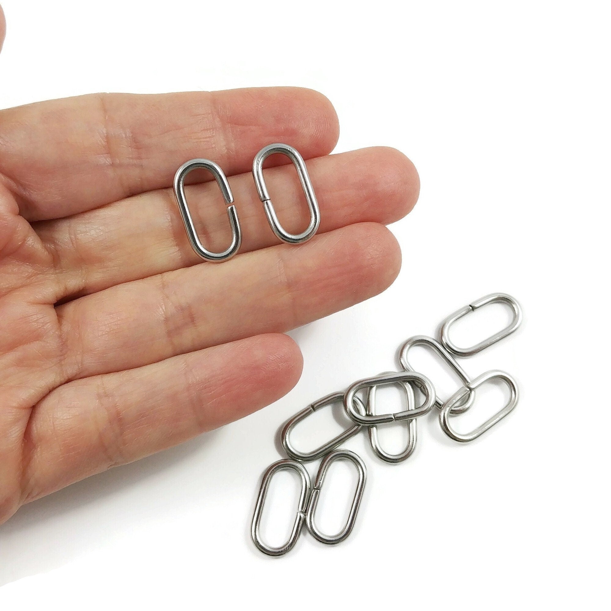 Large oval jump rings, 10pcs stainless steel open jumprings, 12 gauge hardware for jewelry making