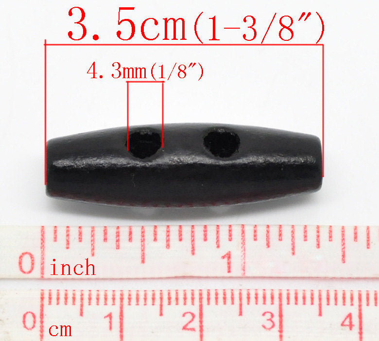 6 boutons de bois noir 3.5 x 1.1cm
