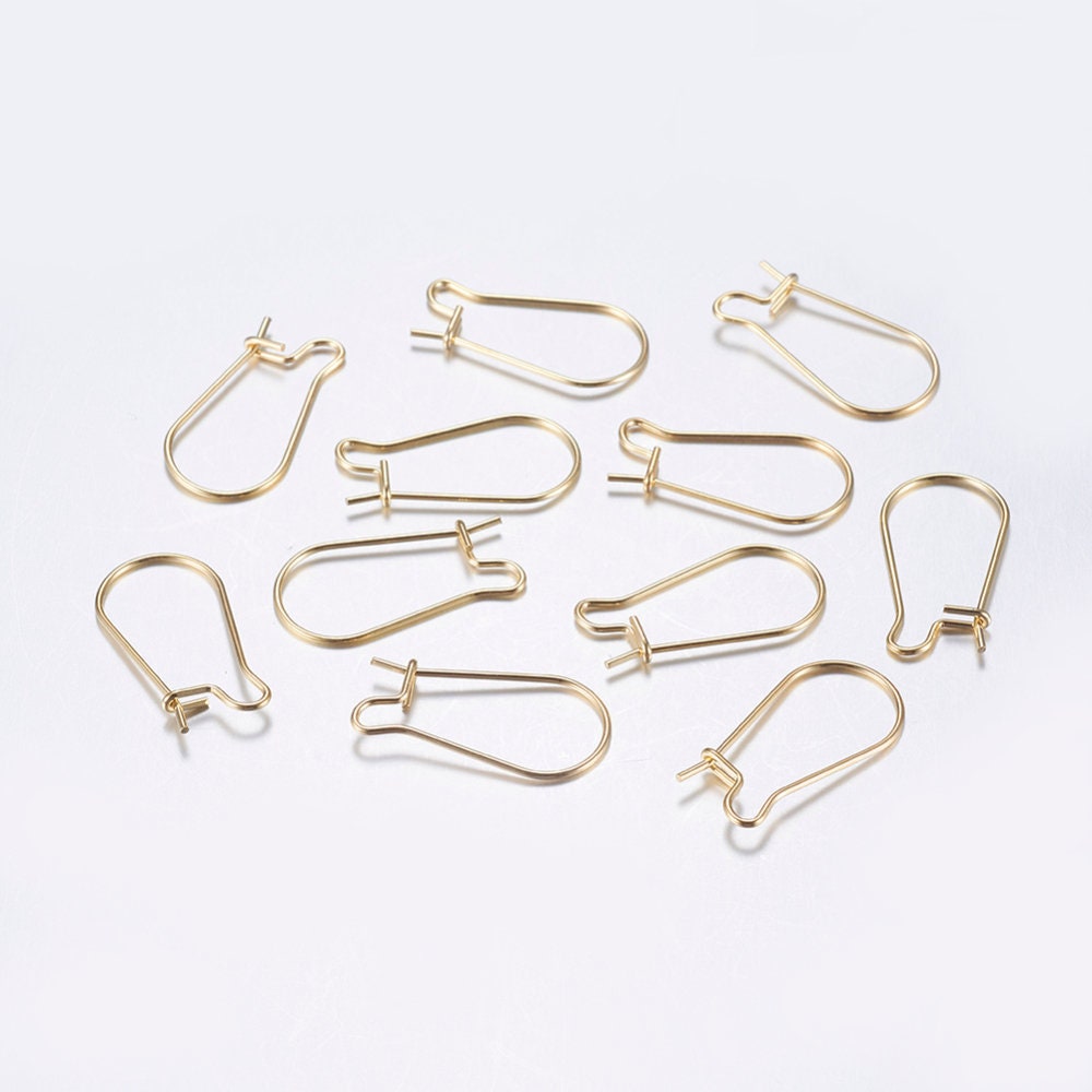 18K gold plated kidney earring hooks, 10pcs (5 pairs) stainless steel ear wires, Hypoallergenic jewelry making