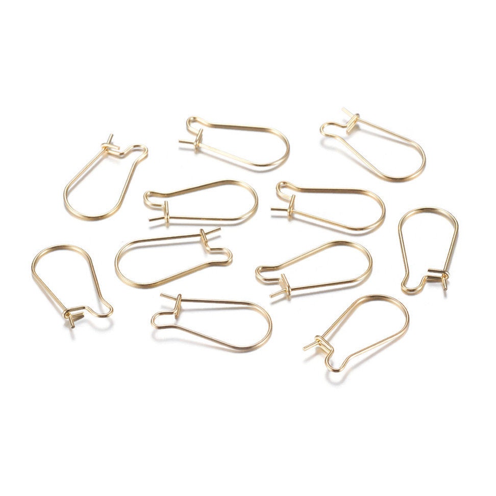 18K gold plated kidney earring hooks, 10pcs (5 pairs) stainless steel ear wires, Hypoallergenic jewelry making