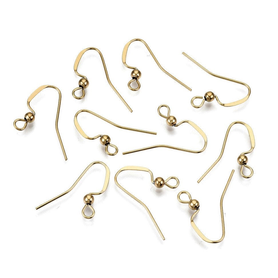 18K gold plated french earring hooks, Stainless steel ear wires, Nickel free earring findings, 20 pcs (10 pairs)