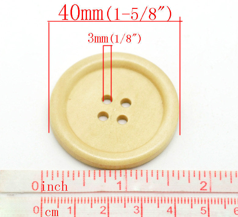 Natural wooden buttons - 3 Off white big wooden buttons 40mm (1 5/8")