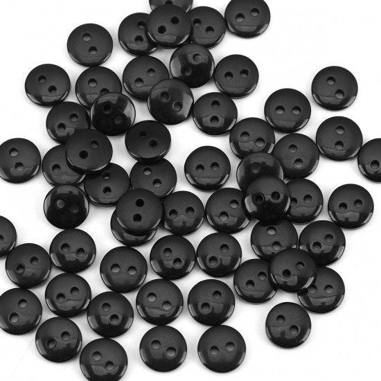 9mm black plastic buttons, Small resin sewing buttons, 25 cute craft buttons