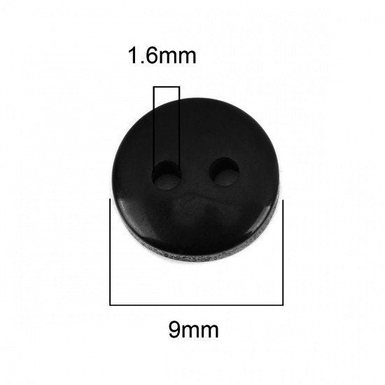 9mm black plastic buttons, Small resin sewing buttons, 25 cute craft buttons