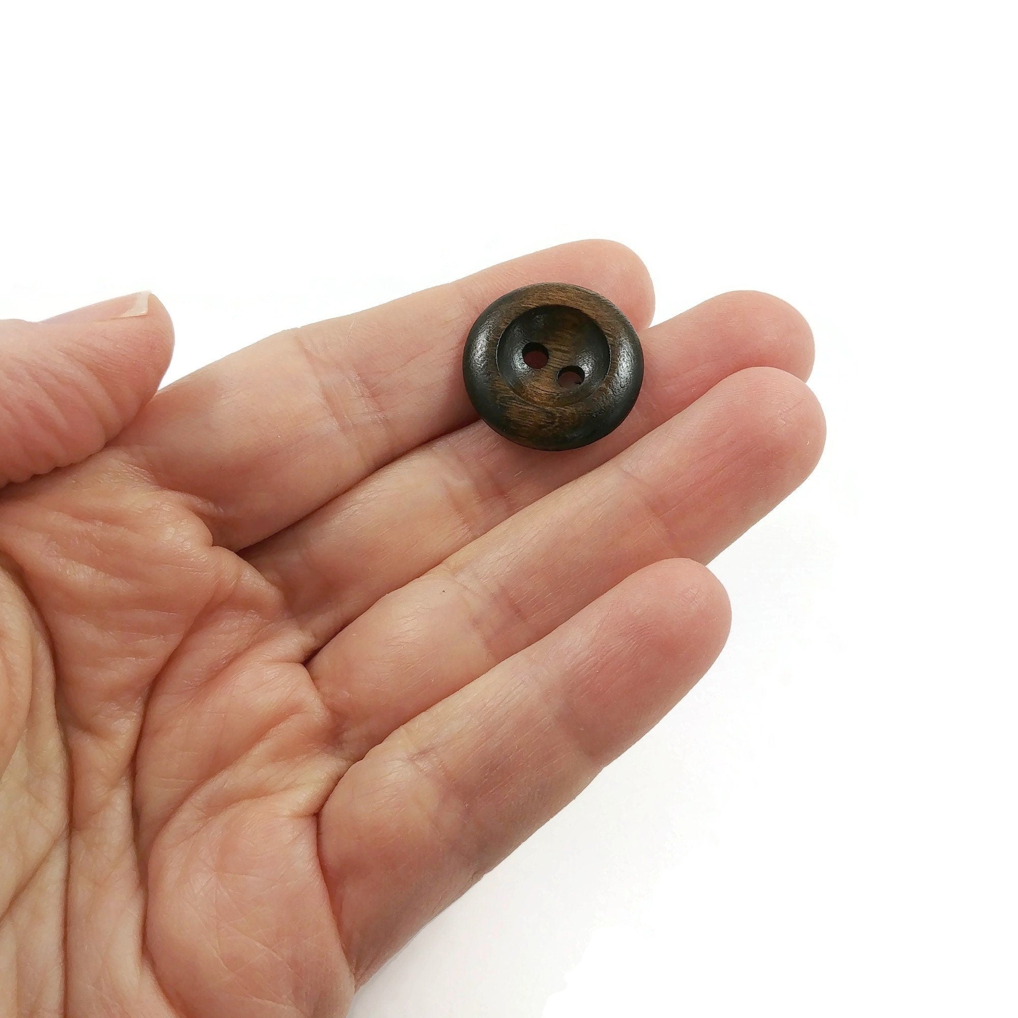Round edge olive wooden buttons, 15mm, 18mm, 20mm, Made in Italy