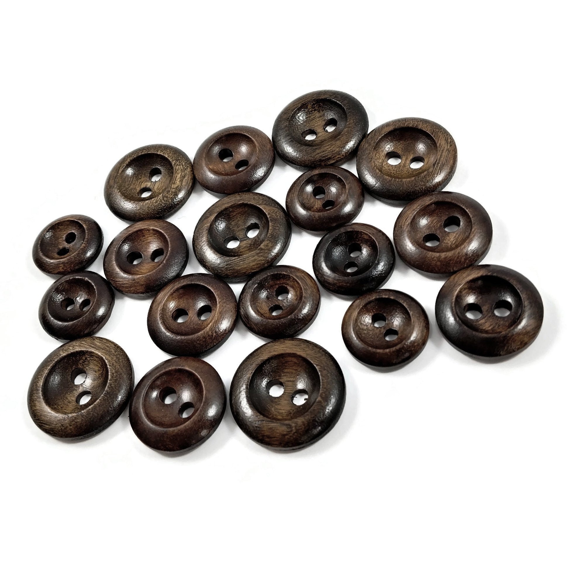 Dark Olive wood buttons, 15mm, 18mm, 20mm, Round edge walnut sewing buttons, Made in Italy
