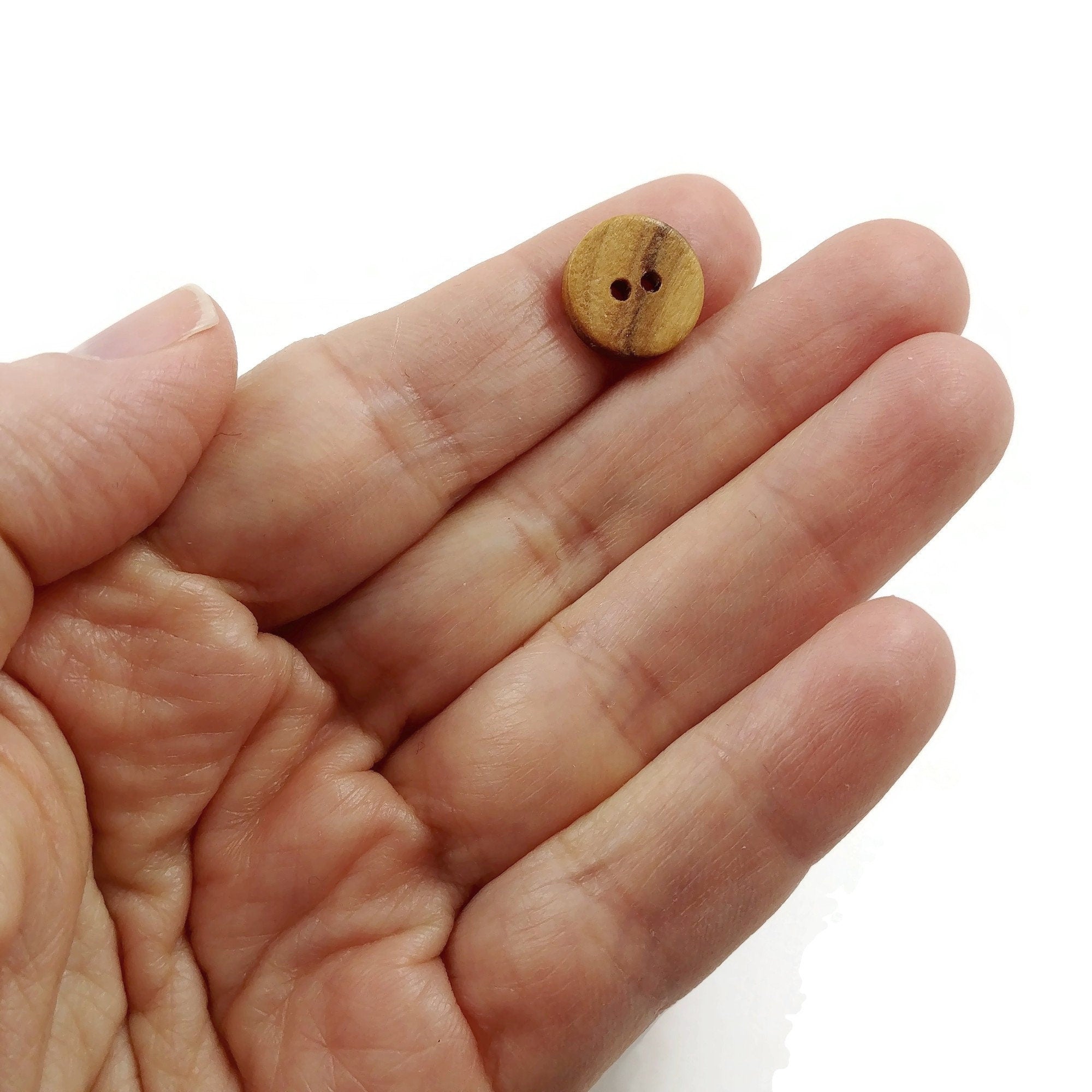 Natural olive wood buttons, 11mm, 13mm, 15mm, 20mm, 25mm, Wooden sewing buttons, Made in Italy