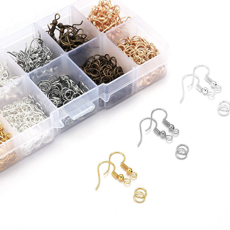 Earring making starter kit, Hooks and jump rings 1125pcs, Hypoallergenic nickel free jewelry findings