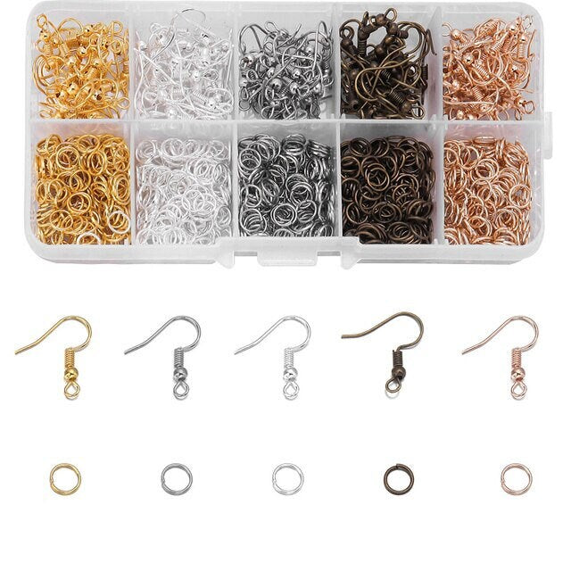 Earring making starter kit, Hooks and jump rings 1125pcs, Hypoallergenic nickel free jewelry findings