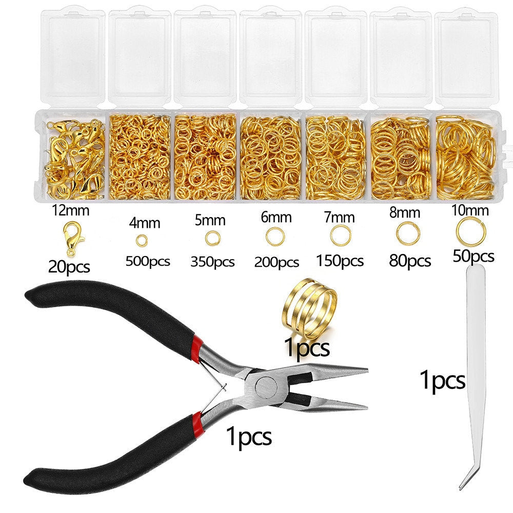 Jump ring starter kit with tools, 1350pcs assorted sizes, Hypoallergenic nickel free jewelry findings
