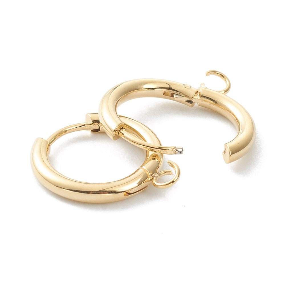 Stainless steel huggie hoops with loop, Gold, Silver, Earring findings