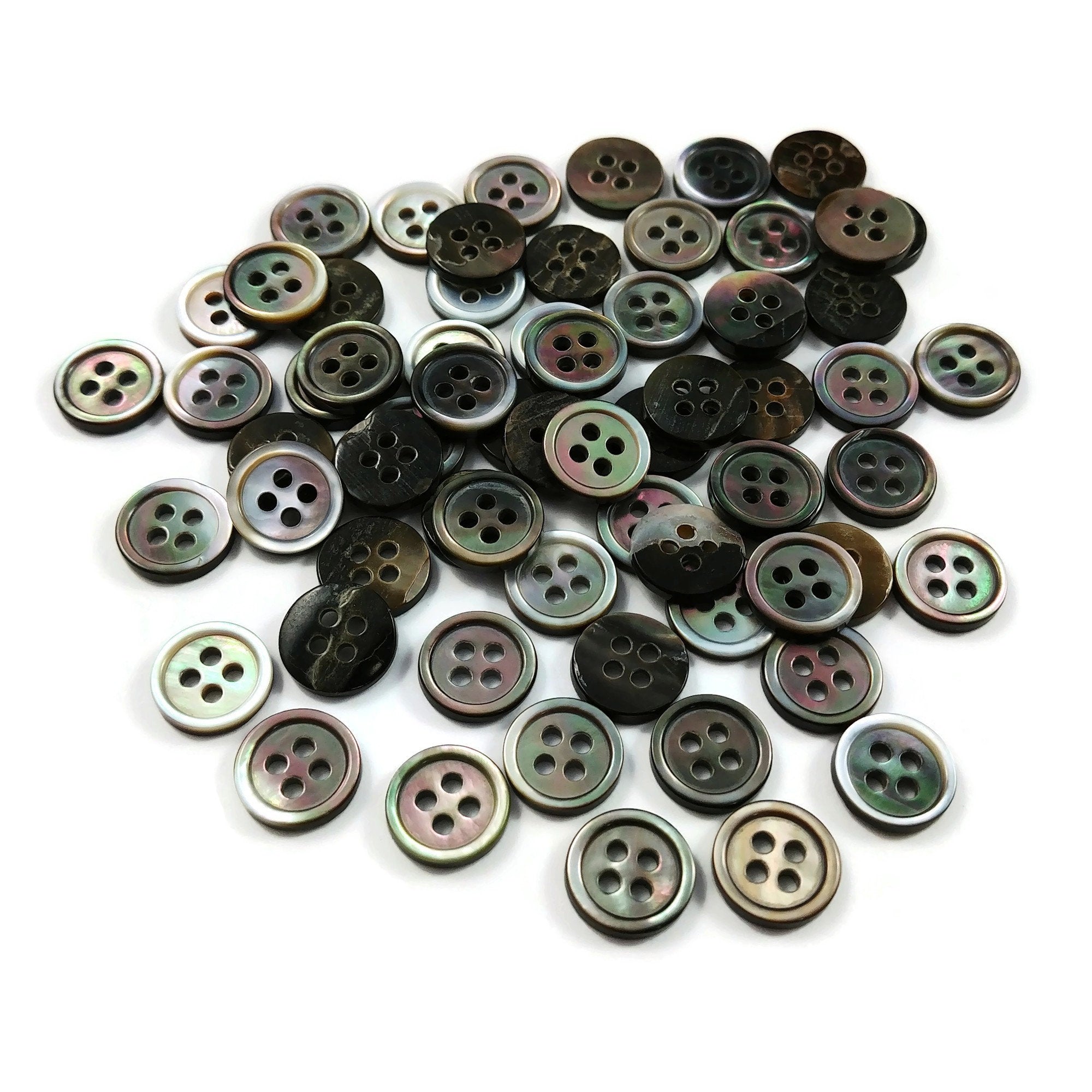 Grey mother of pearl buttons, Natural black lip shell sewing buttons, 4 sizes available
