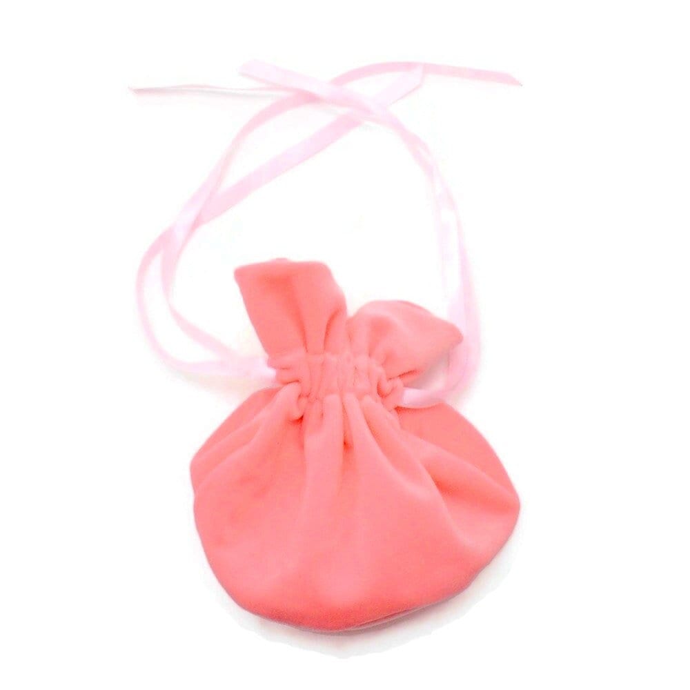 Pink velvet pouch bag with drawstring ribbon