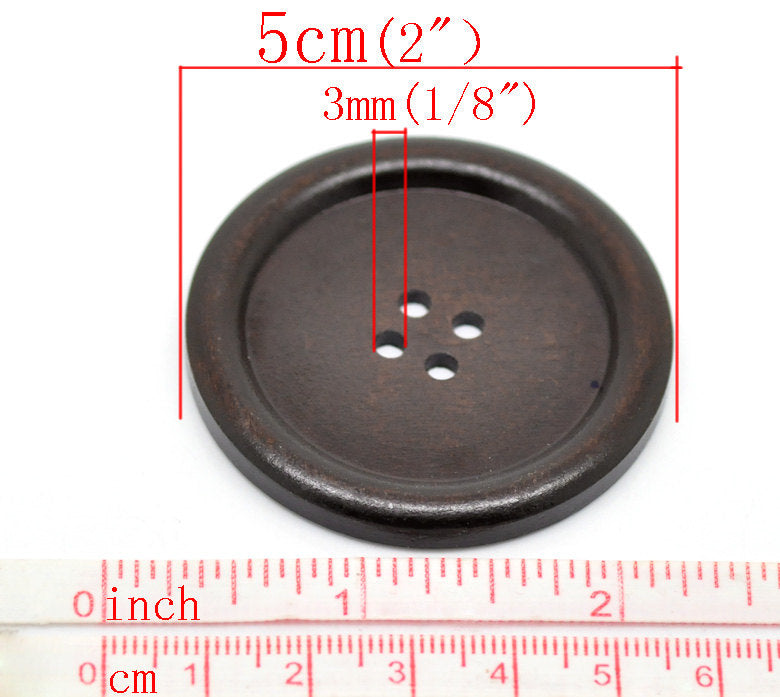Large wood button in dark brown 2" set of 3