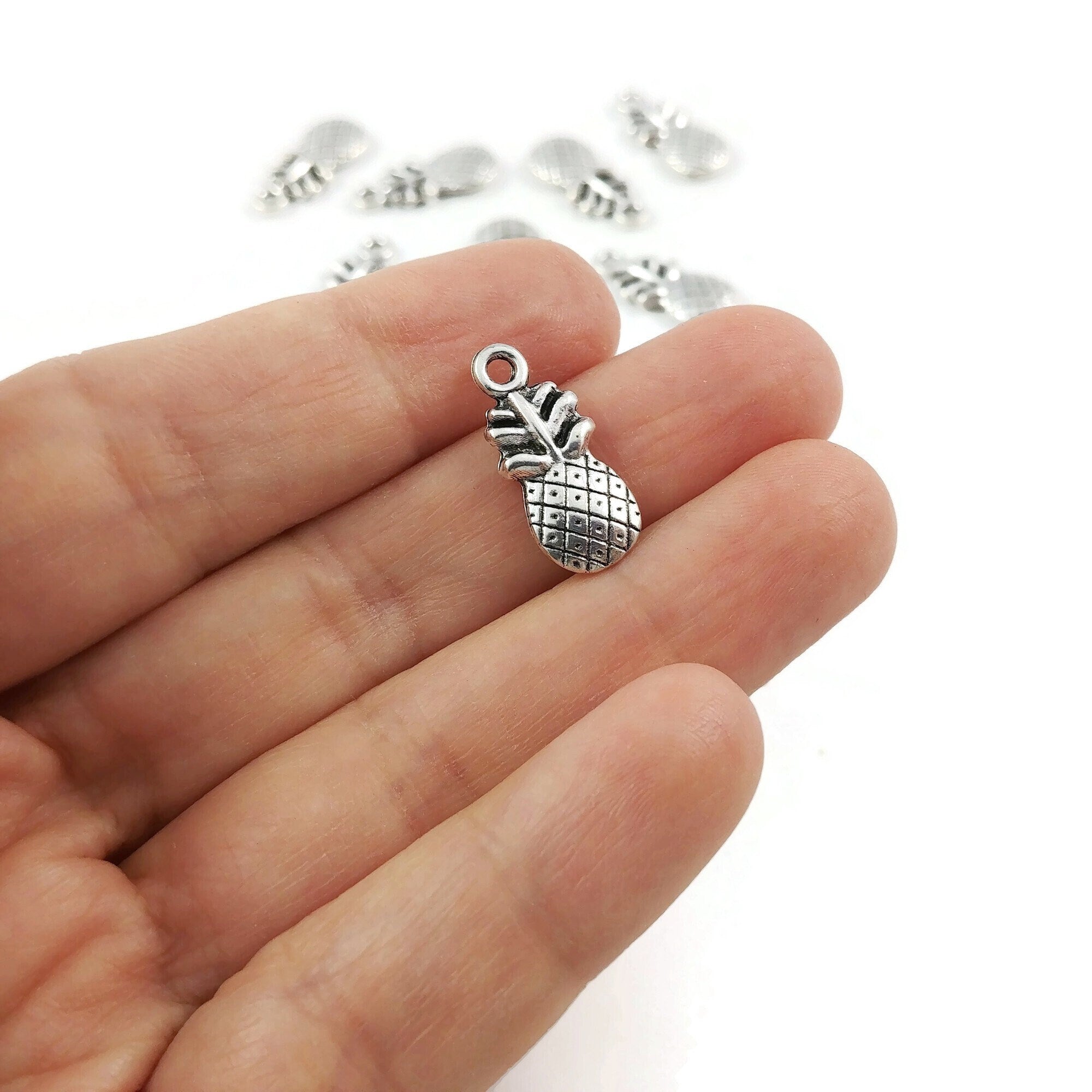 Fun pineapple charms, 20mm nickel free pendants for jewelry making
