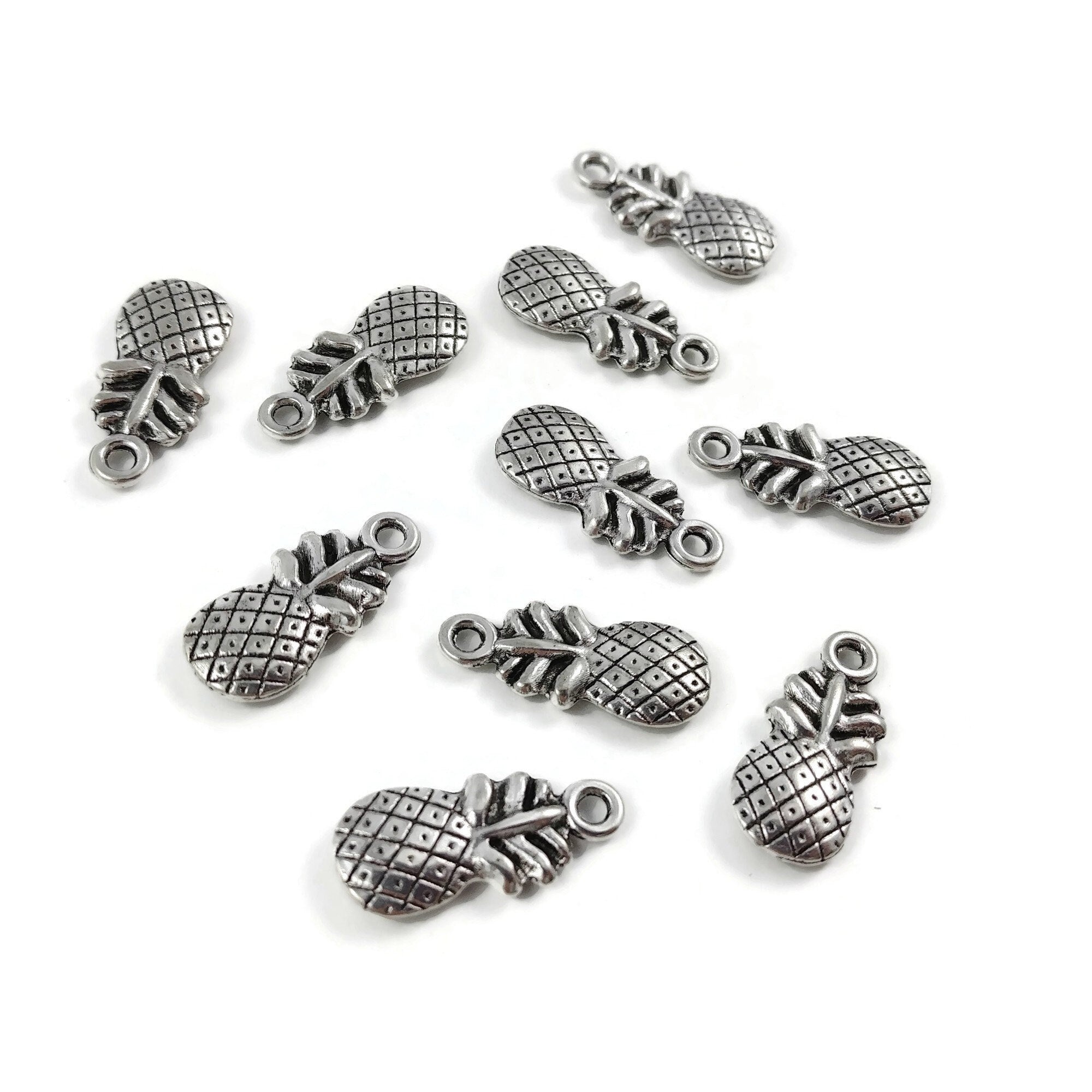 10 fun pineapple charms, 20mm nickel free metal pendants, Cute charms for jewelry making