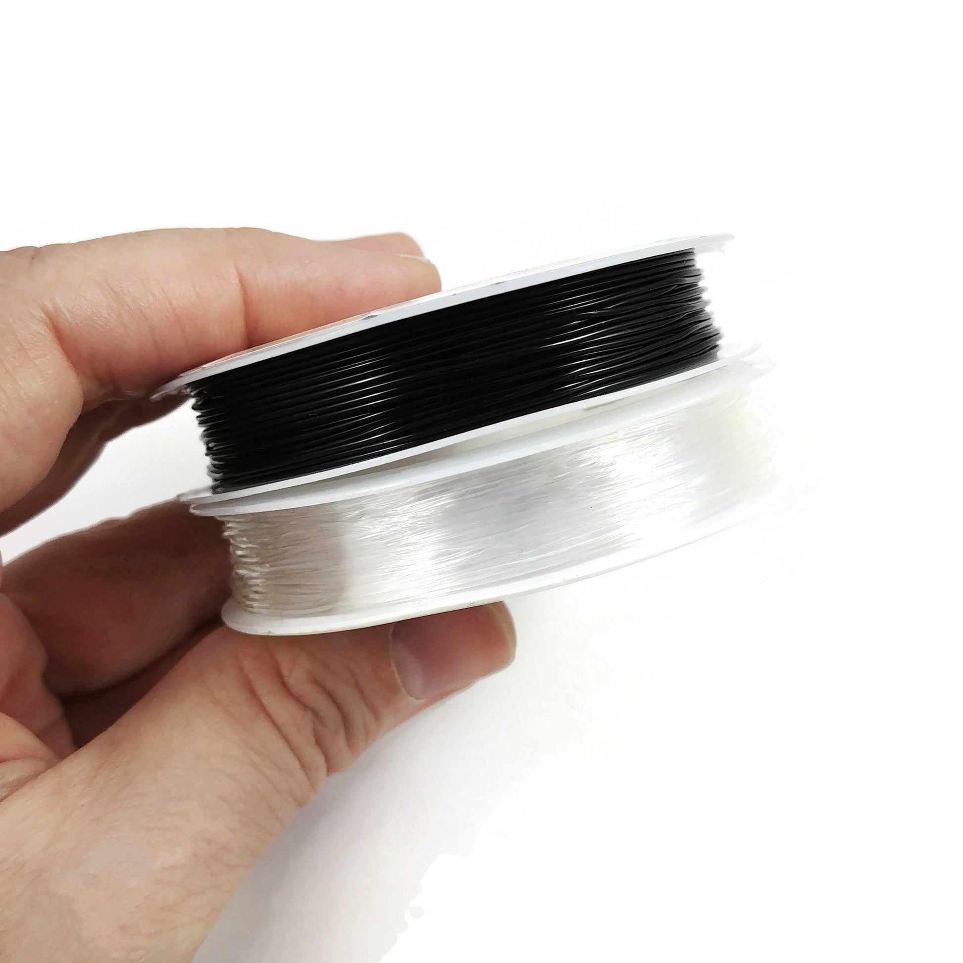 Elastic stretch cord, Stretchy string for bracelets, Clear and black  beading thread