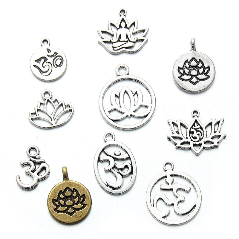 Bronze lotus charms, Nickel free pendant, Yoga chakra jewelry making