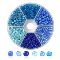 Glass seed beads kit, Assorted blue, 2mm 3mm 4mm, Jewelry making set