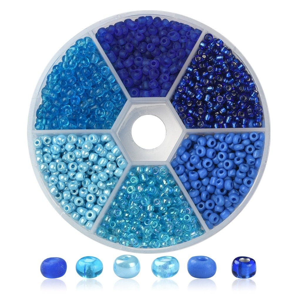 Glass seed beads kit, Assorted blue, 2mm 3mm 4mm, Jewelry making set