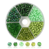 Glass seed beads kit, Assorted green, 2mm 3mm 4mm, Jewelry making set
