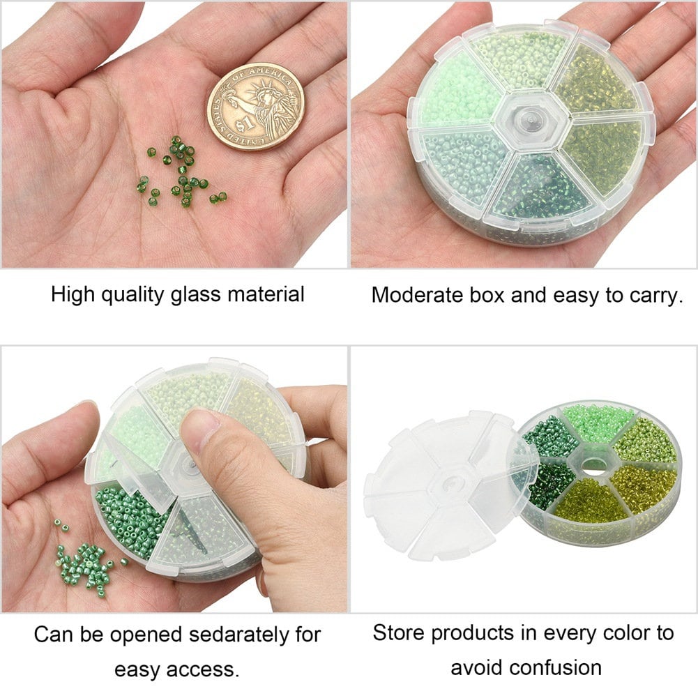 Glass seed beads kit, Assorted green, 2mm 3mm 4mm, Jewelry making set