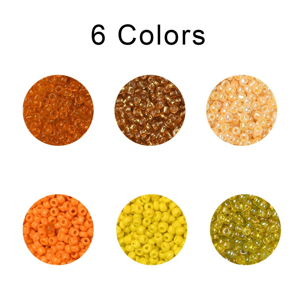 Glass seed beads kit, Assorted yellow and orange, 2mm 3mm 4mm, Jewelry making set