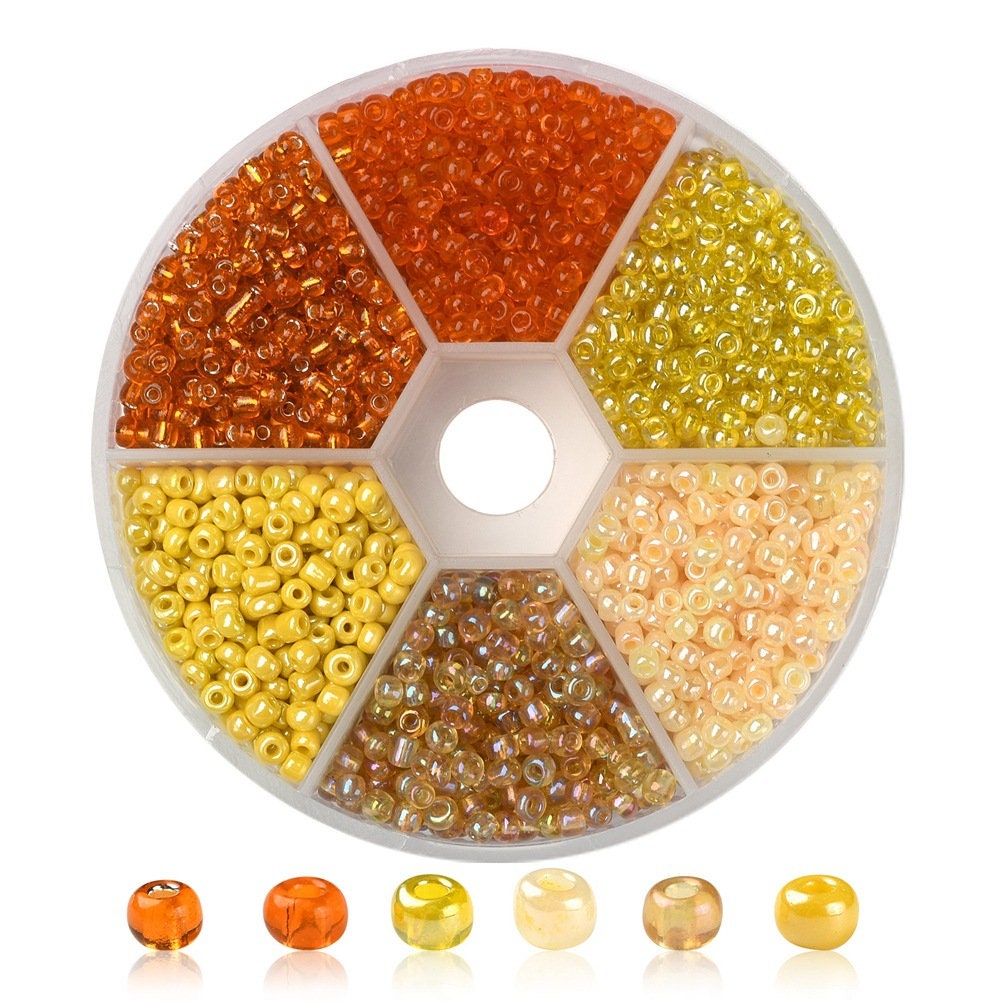 Glass seed beads kit, Assorted yellow and orange, 2mm 3mm 4mm, Jewelry making set