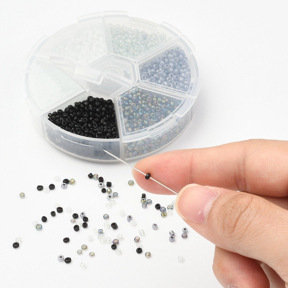 Glass seed beads kit, Assorted black white grey, 2mm 3mm 4mm, Jewelry making set