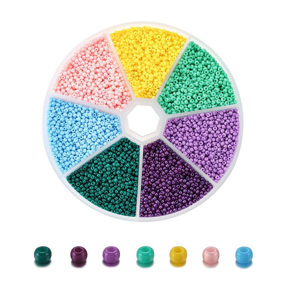 2mm glass seed beads kit, 6300 assorted rainbow beads, Jewelry making set