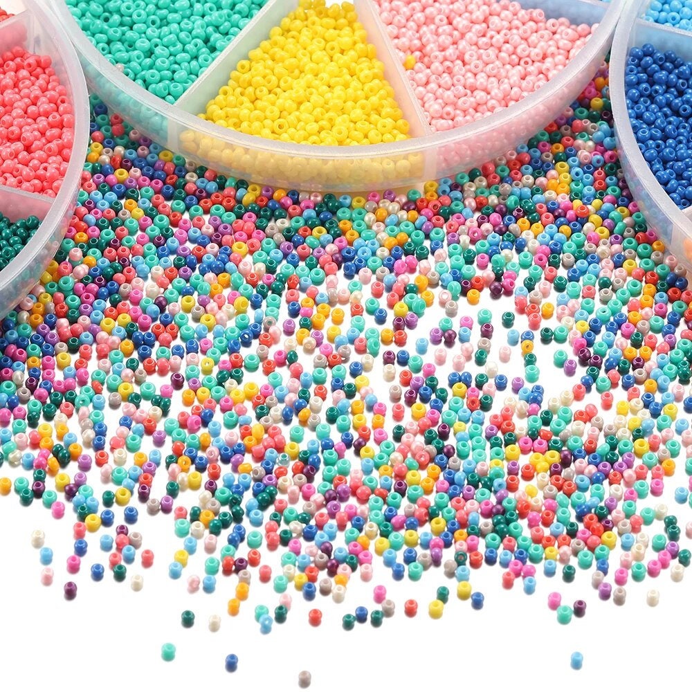 2mm glass seed beads kit, 6300 assorted rainbow beads, Jewelry making set