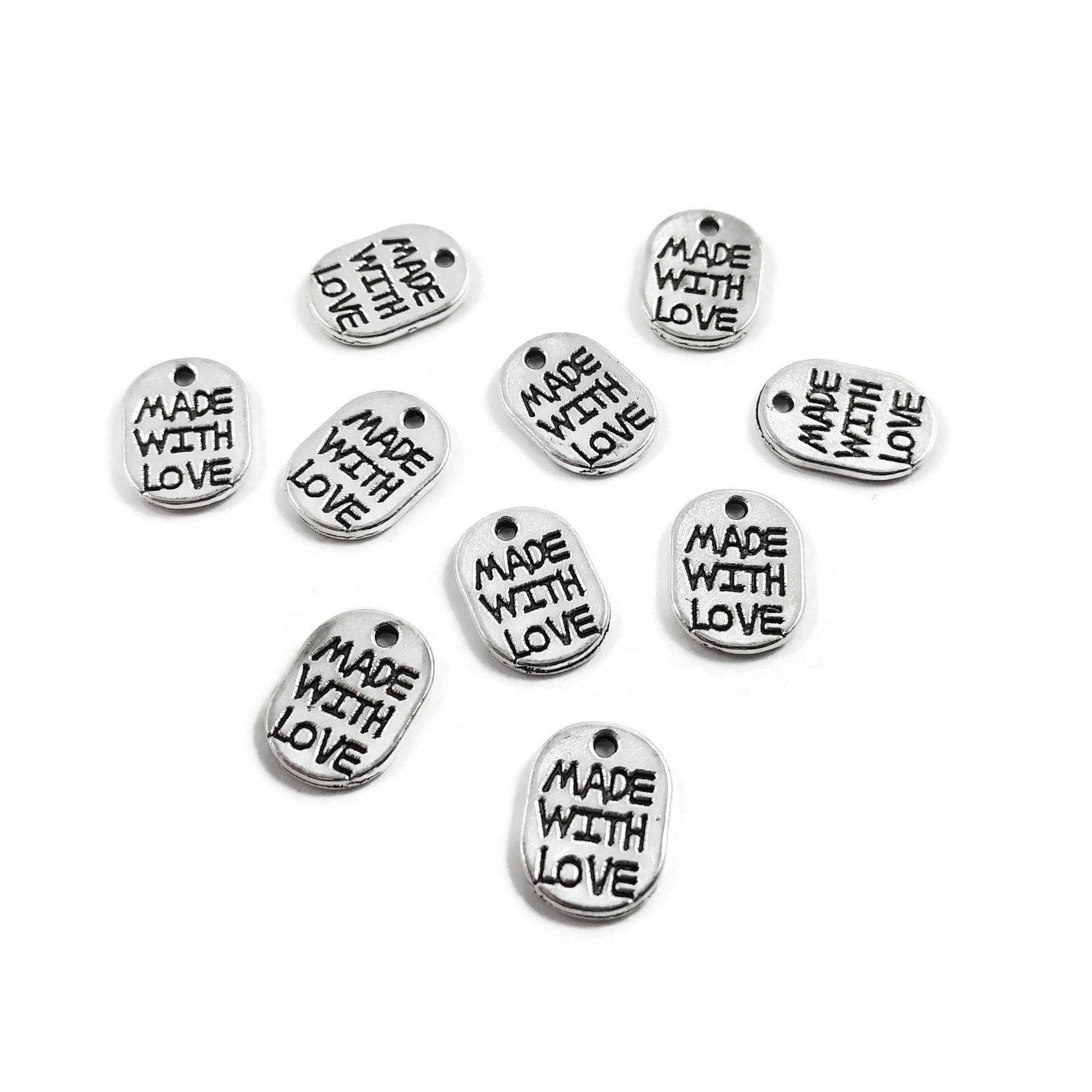 MADE WITH LOVE charms, 11mm nickel free pendants for jewelry making