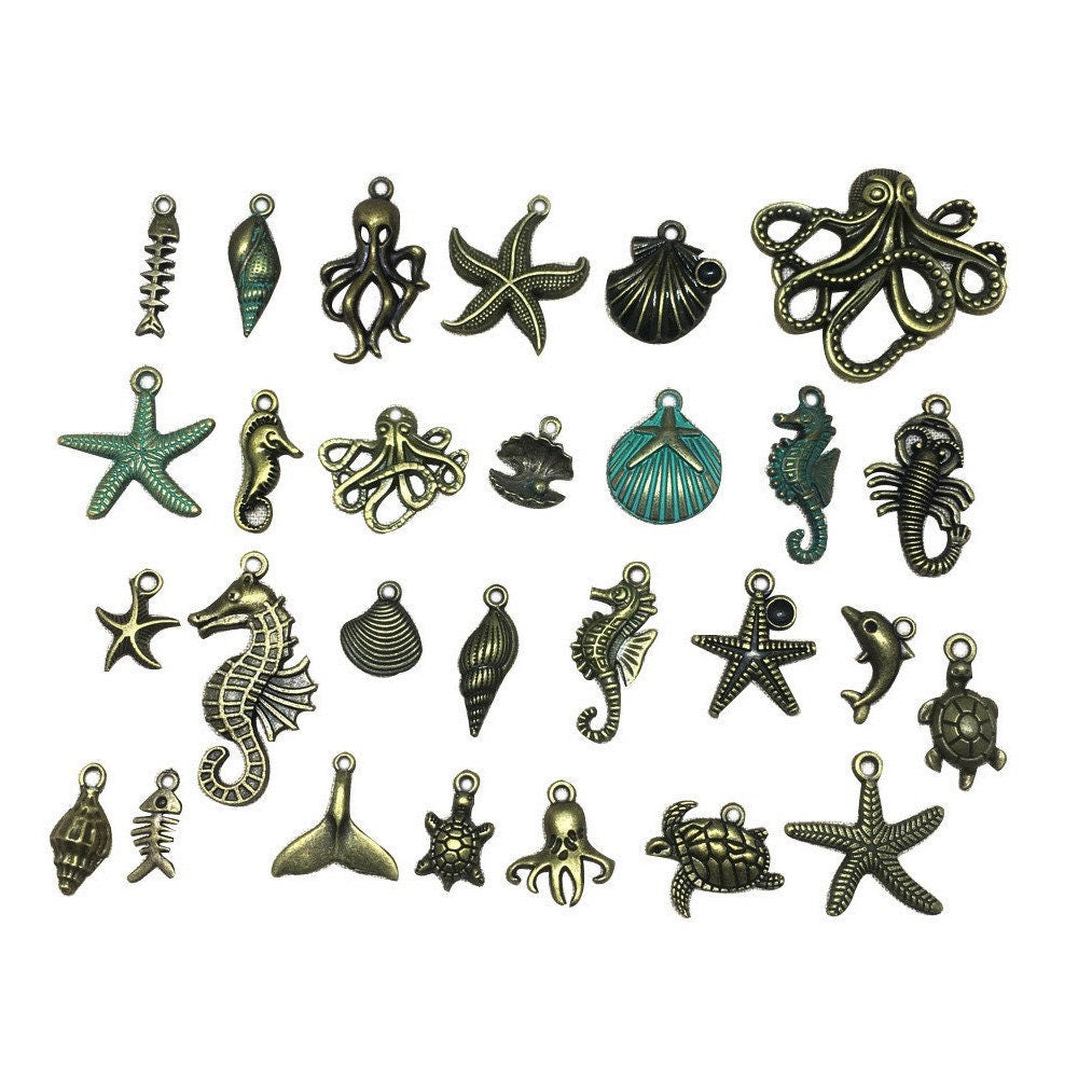 Assorted nautical bulk charms, Nickel free metal mixed pendants,  Charm mix grab bag for jewelry making