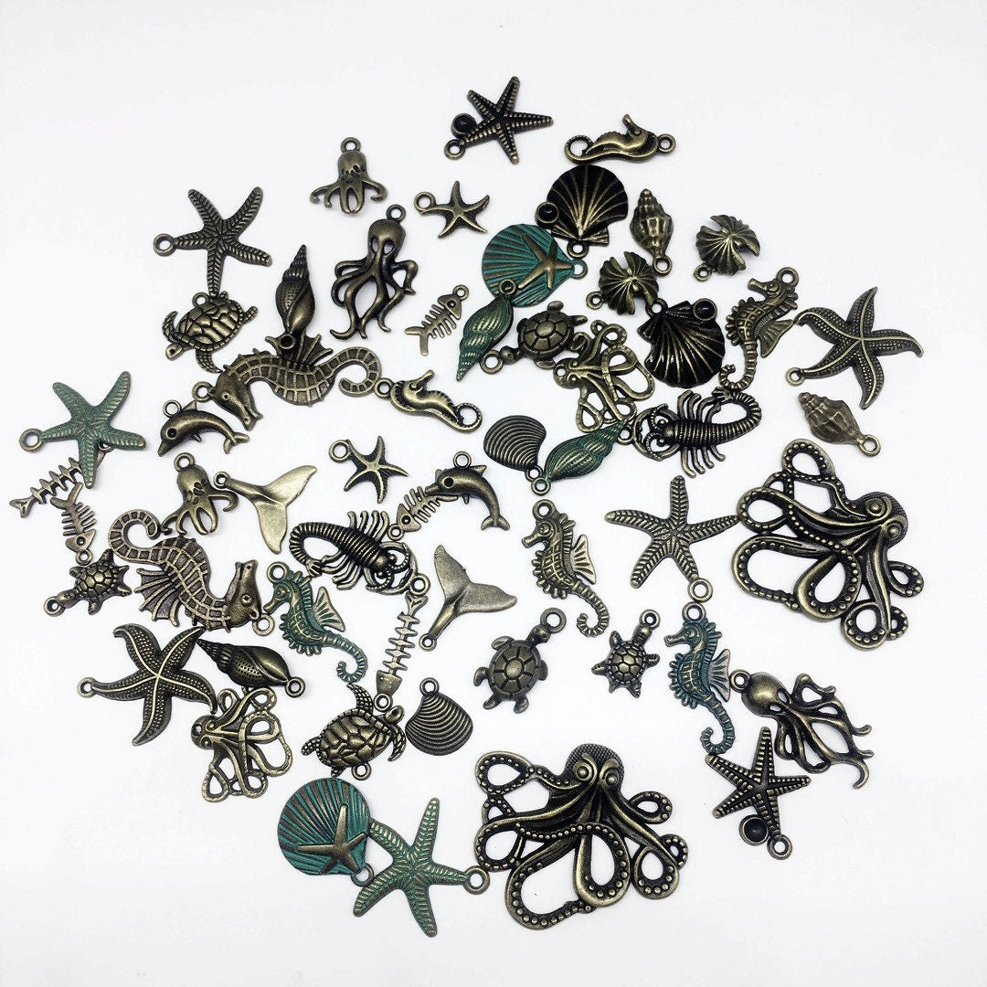 Assorted nautical bulk charms, Nickel free metal mixed pendants,  Charm mix grab bag for jewelry making