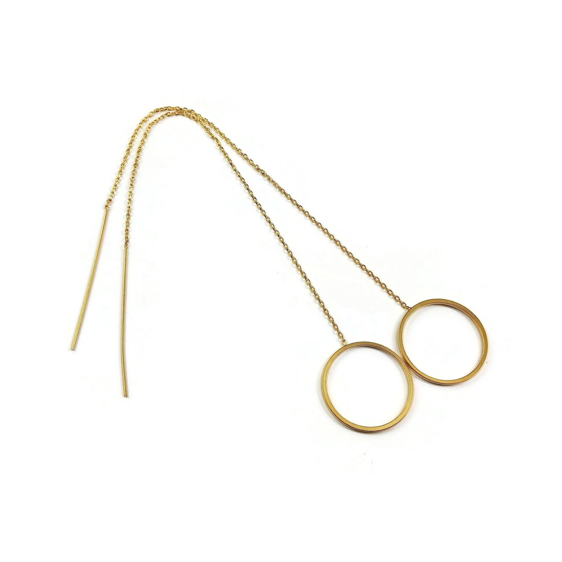 18K gold plated chain earwire, Hypoallergenic nickel free ear thread, Circle, heart or drop connector 