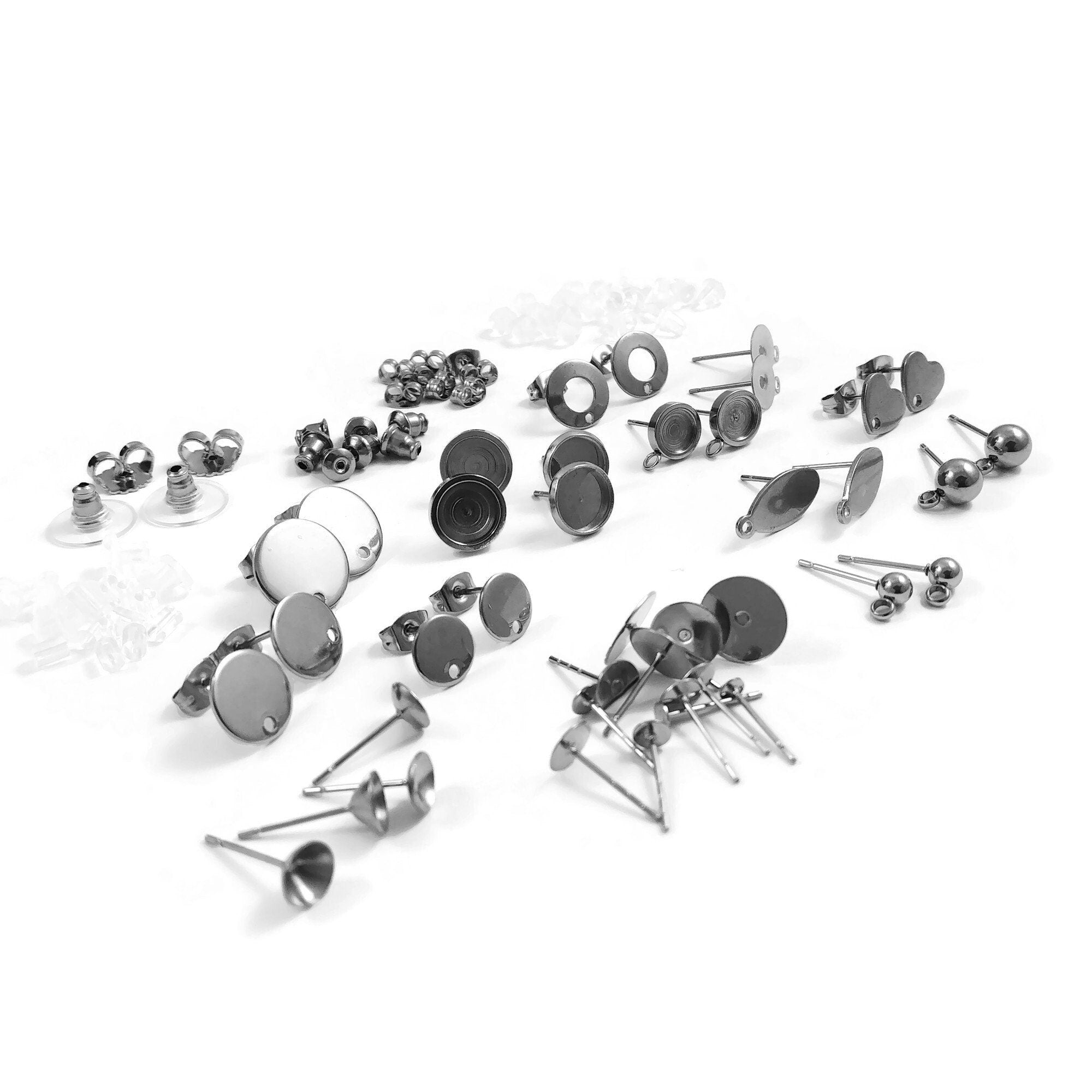 Earring making starter kit, Silver stainless steel posts, 60pcs sample