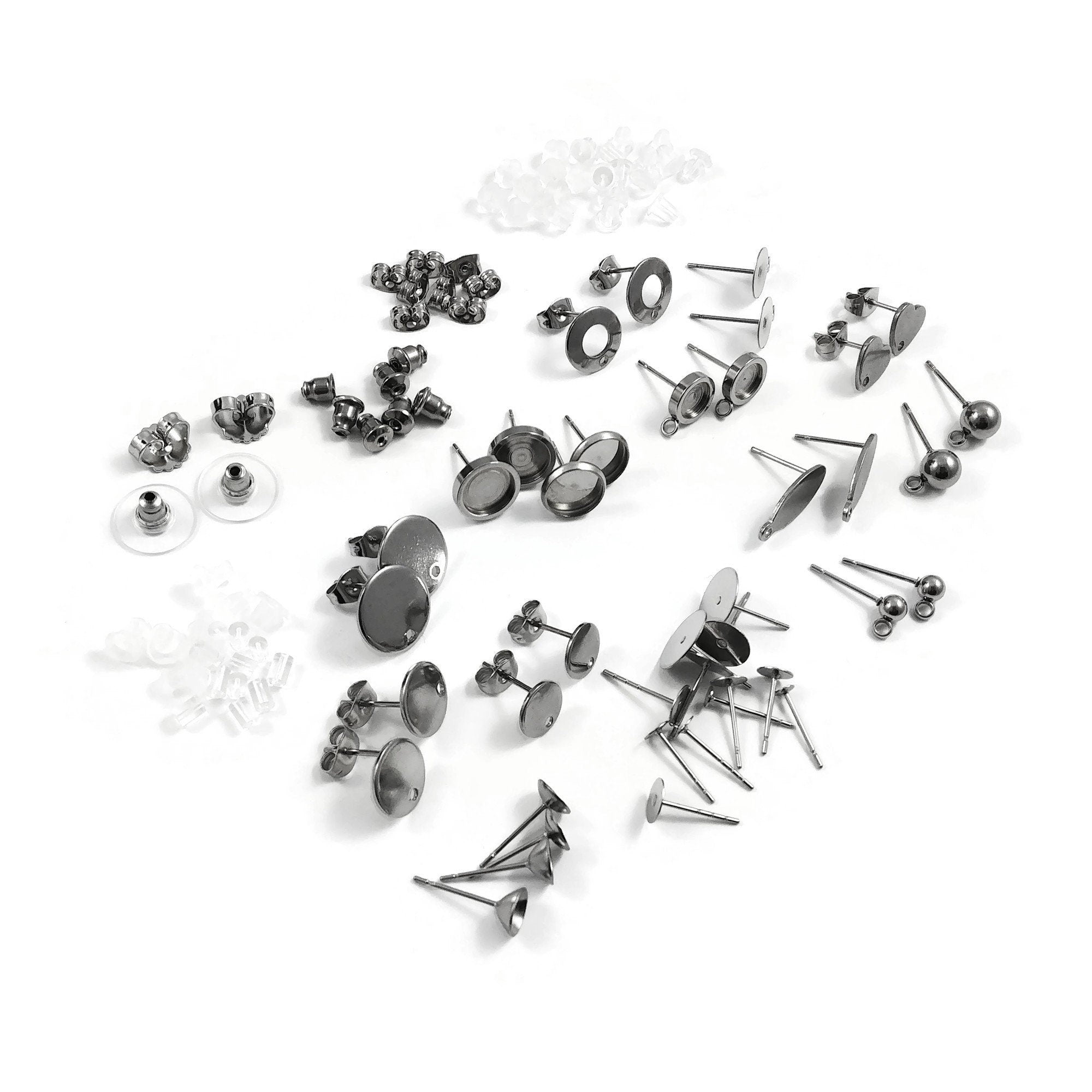40pcs 12mm Stainless Steel Blank Stud Earring Bezel Setting for Jewelry Making with 40pcs Surgical Steel Earring Backs DIY Findings (9851)