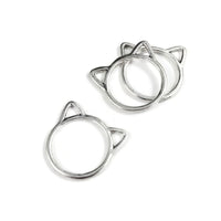 5 cute cat charms, 24mm silver metal pendants, Connector for jewelry making