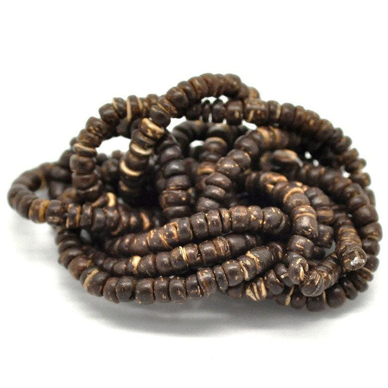 Perles de bois de coco naturel 5mm - 1 corde de 40cm