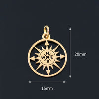 Compass rose charm, Stainless steel DIY necklace pendant, Travel nautical pendant, gold silver plated charms