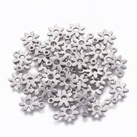 10 silver daisy charms, Small stainless steel charms, Flower pendants for jewelry making
