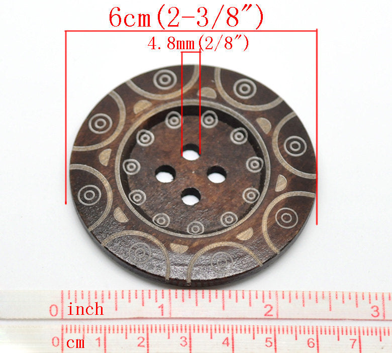Bouton extra gros - 3 bouton en bois de 60mm - motif tribal