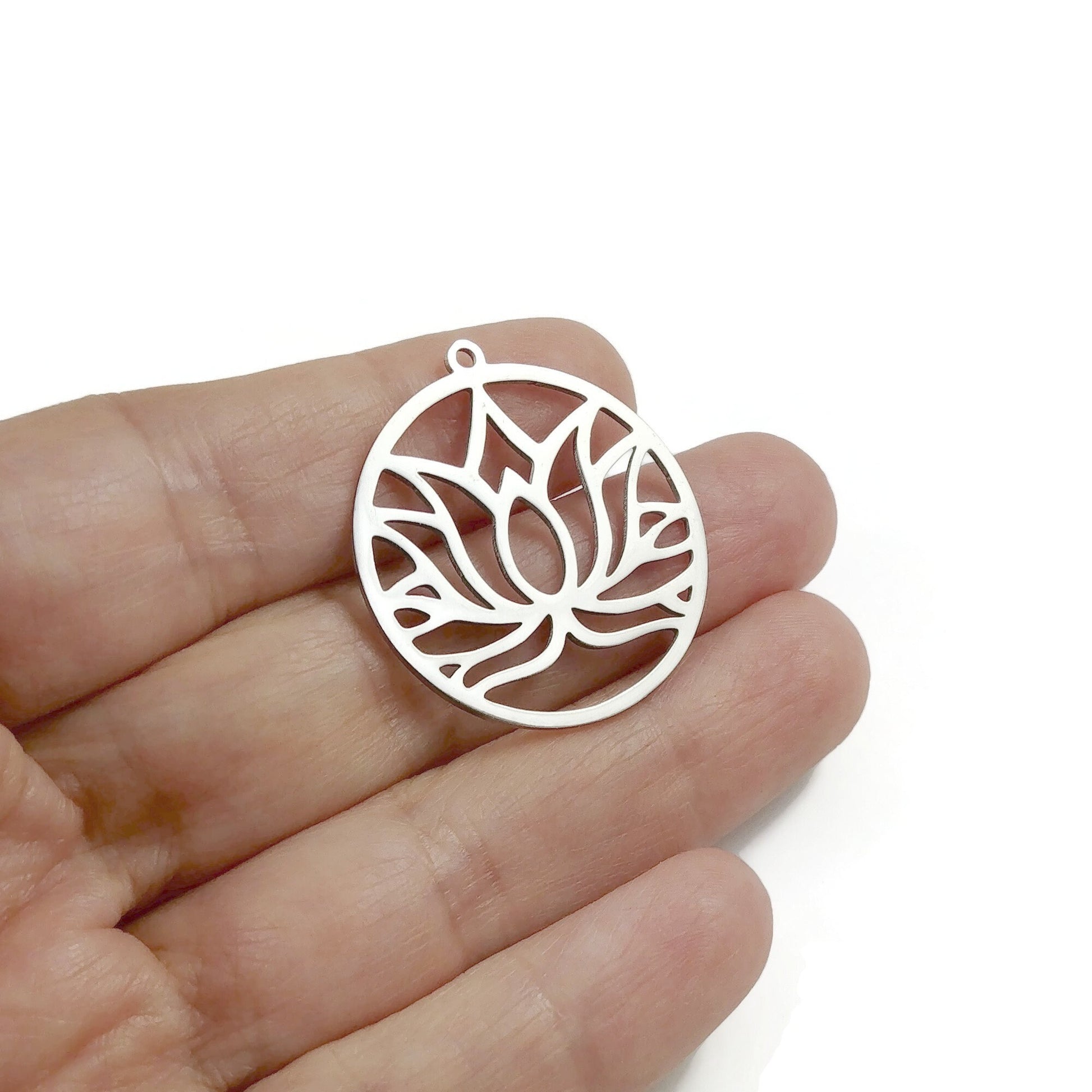Lotus stainless steel pendant, Hypoallergenic DIY necklace supplies, Zen flower charm for jewelry making