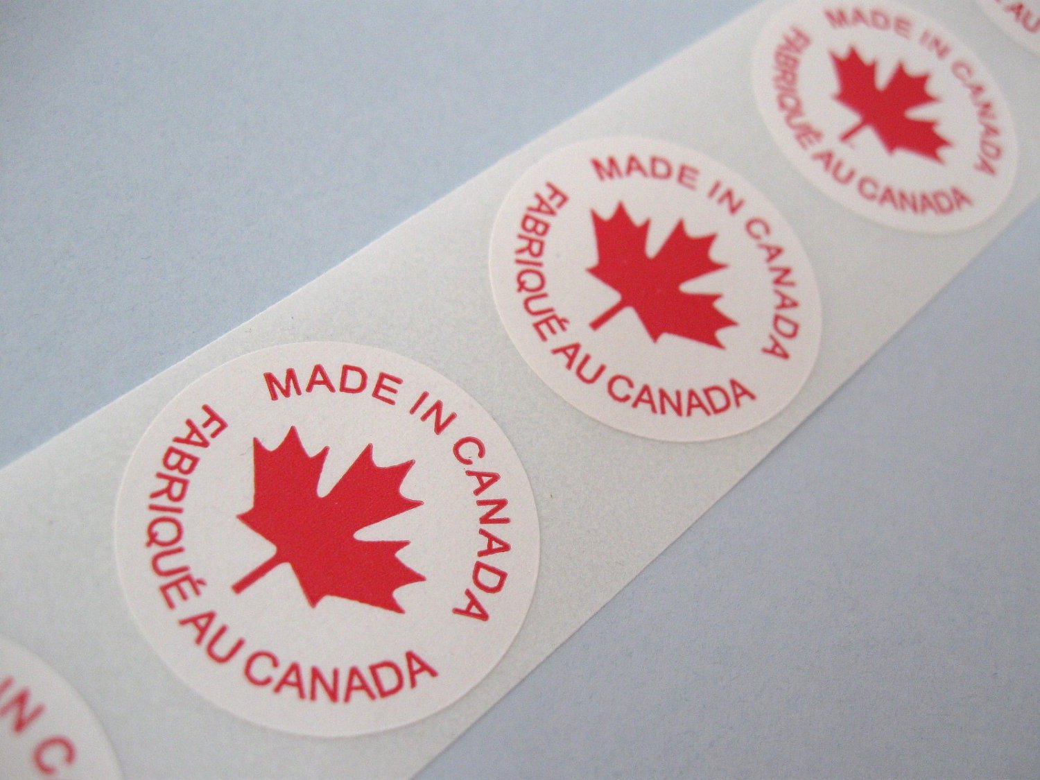 50 Made In Canada Labels - round sticker tags 1"