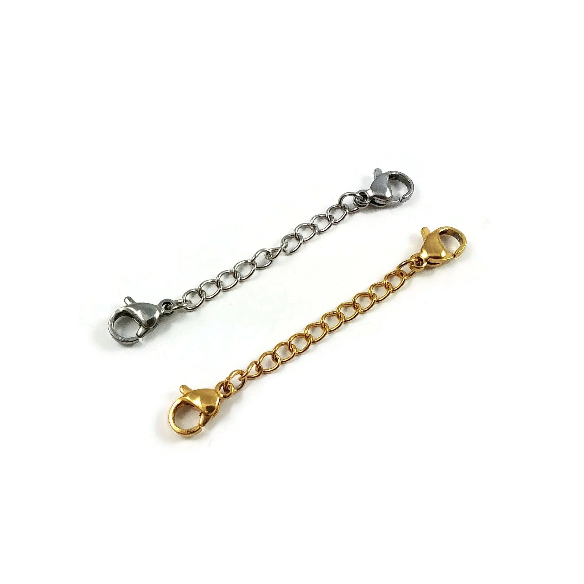 Micro Traders 3pcs Necklace Extender Chain Spring Clasp Chain Extensions for Necklaces Bracelet Jewellery Making 18K Gold Plated Over 925 Sterling